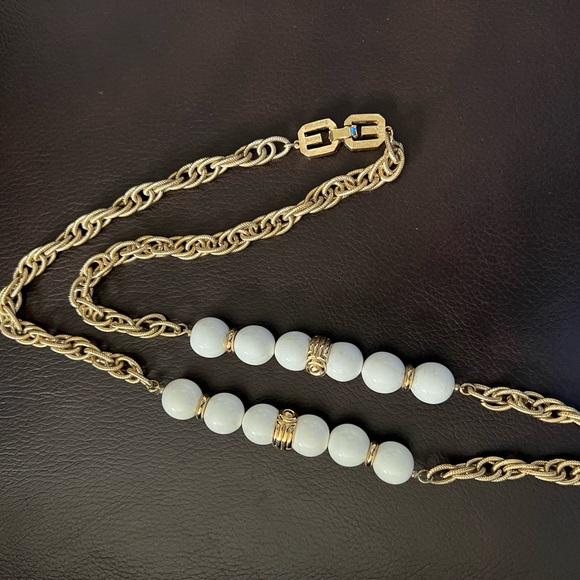 GIVENCHY Signed 1977 Vintage Gold Plated Chain and White...
